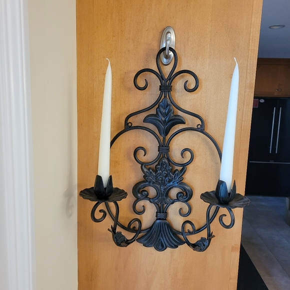 Wrought Metal Floral & Scroll Double Candle Sconce - Picture 7 of 7
